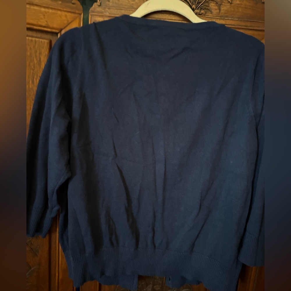 Collectif NWOT “Palm Tree Reverie” 100% Cotton crop sweater  blue green sz 16 US - Picture 5 of 11